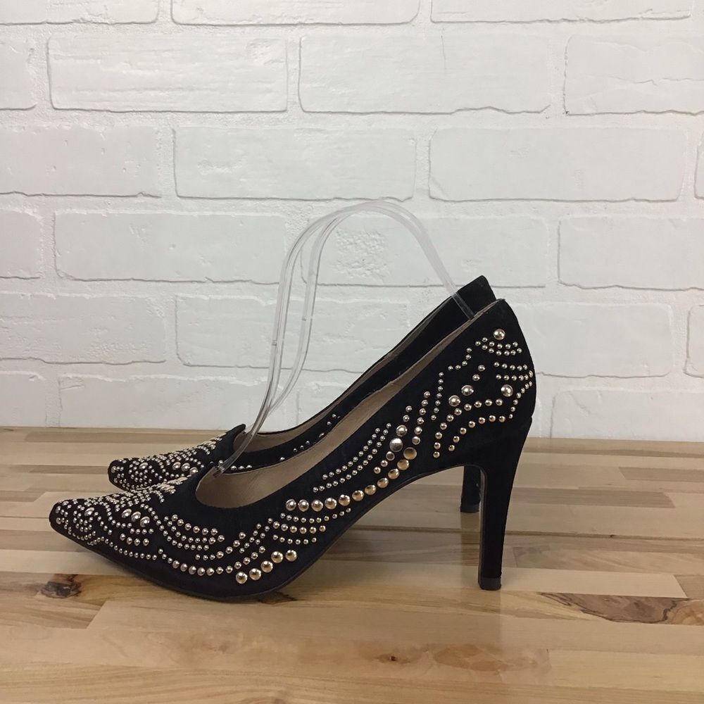 Missmatched Gino Vaello stilettos Spain studded black velvet heeled pumps 39/38